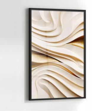 Imagem de Quadro com Moldura e Acrilico Cristal Vidro Relevos Ondas Douradas par