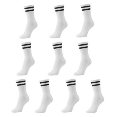 Imagem de Kit 10 Meias Listradas Cano Médio Algodão Academia Skate Caminhada 2 L