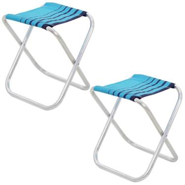 Imagem de Kit 02 Banquetas De Praia Tramontina Fiji Em Alumínio C/ Assento Azul Cristal E Azul Escuro 92900302