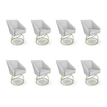 Imagem de Kit 8 Poltronas Luxo Alana Bouclê Cinza Base Luxo Dourado - Pallazio