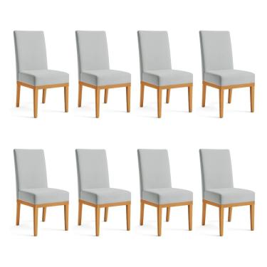 Imagem de Kit 8 Cadeiras De Jantar Brisa Suede Cinza Base De Madeira - Pallazio