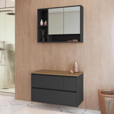 Imagem de Conjunto para Banheiro 80cm com Gabinete Suspenso e Espelheira Belarus