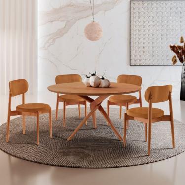 Imagem de Sala De Jantar Mesa Ballaretampo Redondo 4 Cadeiras Moderna Star Caramelo