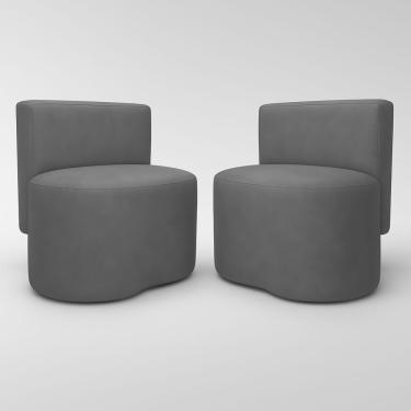 Imagem de Kit 2 Puff Feijão Curvo Orgânico Redondo Com Encosto Sala Quarto Resistente Confortável Suede Cinza