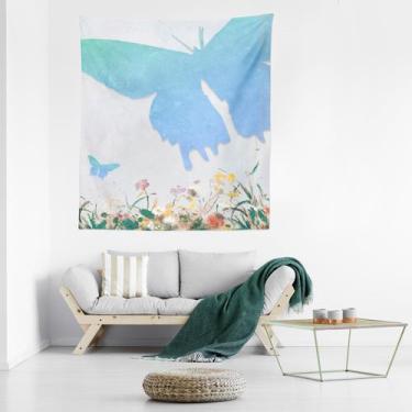 Imagem de Tapeçaria, borboleta azul, microtecido de parede, 150x100cm, quarto - 