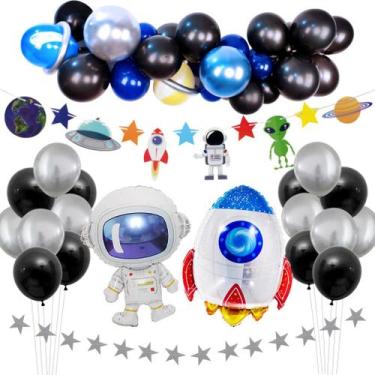 Imagem de Kit de balão Astronaut Ship 49 peças de papel alumínio de látex para a