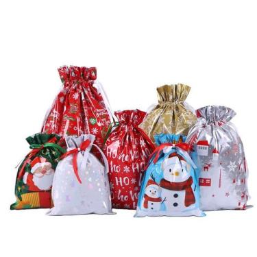 Imagem de Conjunto de sacolas de presente de Natal com cordão, plástico, 35 unid