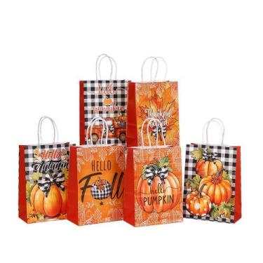 Imagem de Sacos portáteis de papel Kraft de Ação de Graças, pacote com 12 - yiwe
