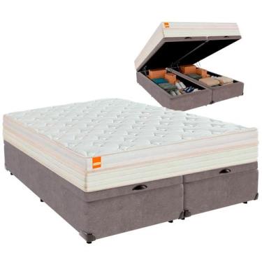 Imagem de Cama Baú Queen e Colchão Tucson Molas Ensacadas Inducol Cinza
