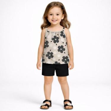 Imagem de Conjunto Kyly Infantil Menina Blusa Estampada e Shorts Liso Verão Moda