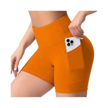 Imagem de Shorts De Yoga De Cintura Alta Para Mulheres Com Bolsos, Efeito Levant