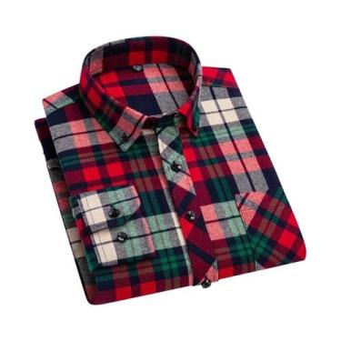 Imagem de Camisa Masculina plus Size 7XL 8XL De Algodão Xadrez Manga Longa Casua