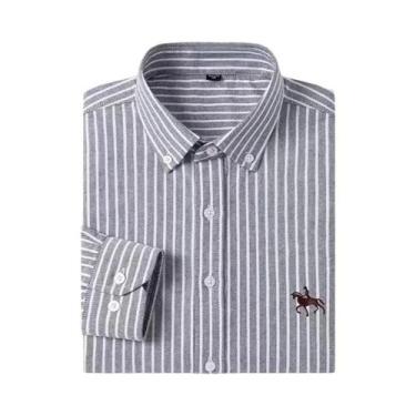 Imagem de Camisa Formal Masculina De Manga Longa Em Oxford 100% Algodão, Estampa