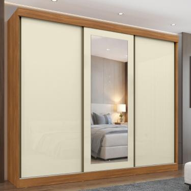 Imagem de Guarda Roupa Casal com Espelho 3 Portas de Correr Ambar Maxel Móveis - Cinamomo/Off White