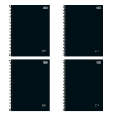 Imagem de Kit 4 Caderno Universitário Tilibra Espiral 80Fls Zip Preto
