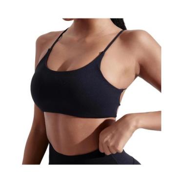 Imagem de Sutiã Esportivo Feminino De Cor Sólida Com Alças Cruzadas Para Yoga, F