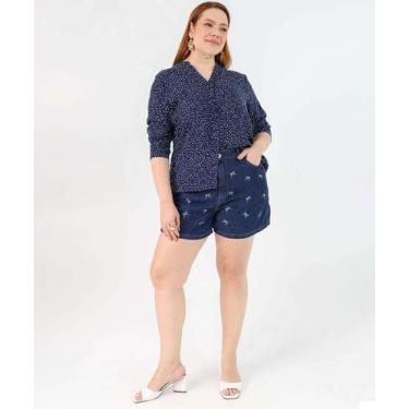 Imagem de Short Plus Size Feminino Jeans Bordado Laços Azul-10050 - Ecxo Jeans, 