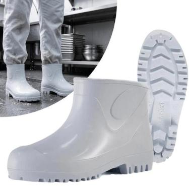 Imagem de Bota Galocha Pvc Branca Cano Curto Para Limpeza Restaurantes Faxina Aç