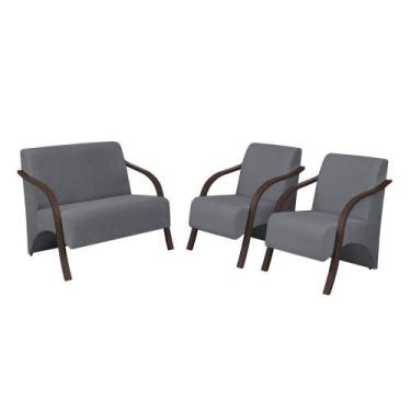 Imagem de Conjunto Poltronas Vênus Braço Madeira D Salla Cinza