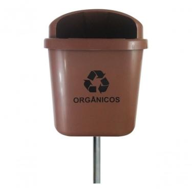 Imagem de Cesto Individual Lixeira Coleta Seletiva 40 Litros com Poste para Área Externa com Apagador de Cigarros Cinza Higipack