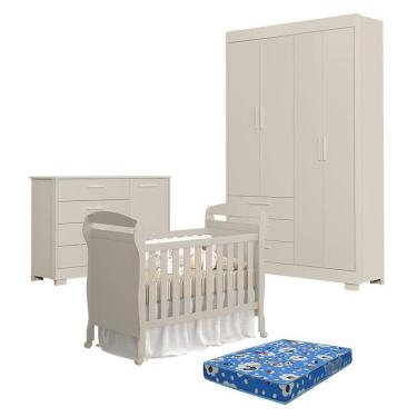 Imagem de Quarto De Bebê Zaki Com Berço Americano Danny Areia Acetinado Com Colchão Ortobom - Reller