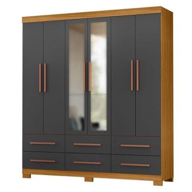 Imagem de Guarda Roupa Casal New Kansas Carvalho Americano Grafite Com Espelho - Incorplac