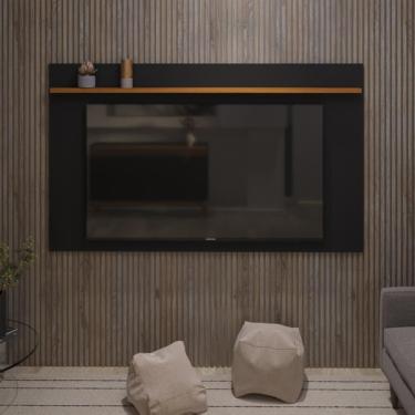 Imagem de Painel Para Tv Até 70 Polegadas Astúrias 180 Cm Com Prateleira Decorativa Preto E Cedro