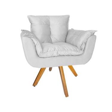 Imagem de Poltrona Decorativa Com Base Giratória De Madeira Consultório Opala Suede Branco - LM DECOR