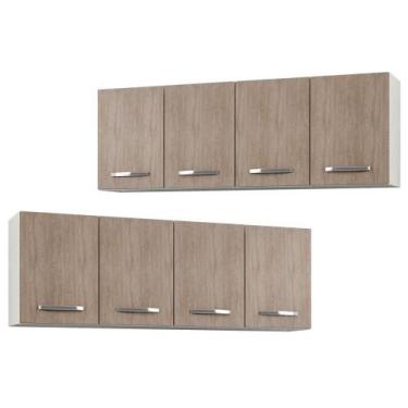 Imagem de Kit 2 Armários Aéreos Panamá 4 Portas 160cm Branco/Castanho - Lumil Mó