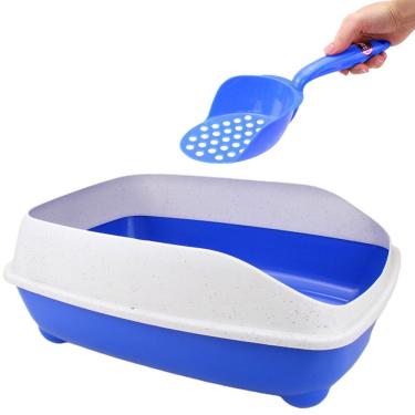Imagem de Bandeja Borda Alta sanitária Caixa de Areia de gato com pá coletora Pet Flex Azul