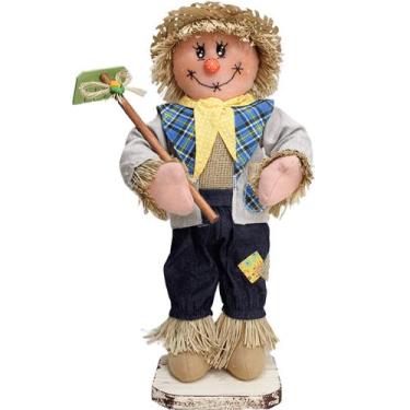 Imagem de Decoração Espantalho Festa Junina Caipira Rastelo Milho 50cm Menino - 