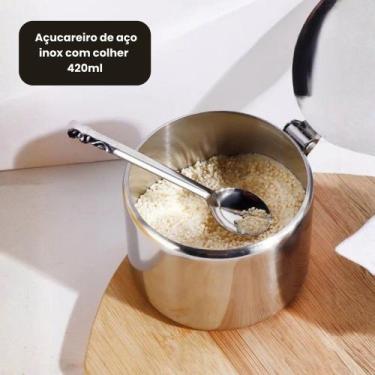 Imagem de Açucareiro de aço inox Cozinha Sobremesa Culinários com colher 420ml T