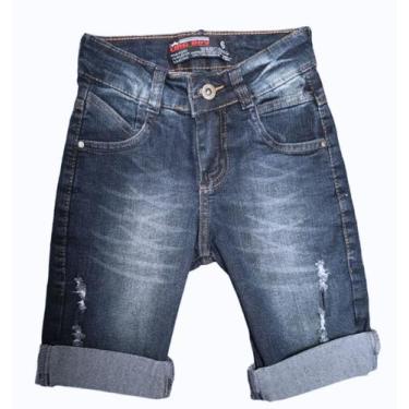 Imagem de Bermuda Jeans Infantil Masculina Lavagem Escura  Tam 4 6 8 - King Boy,