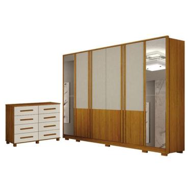 Imagem de Guarda Roupa Casal Urban 6 Portas Com Espelho Com Cômoda San Marino 8 Gavetas Cinamomo...
