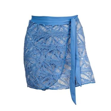Imagem de Saia Curta Banana Rosa Transpasse Renda, Azul celeste, P