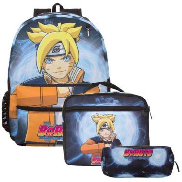 Imagem de Kit Mochila Escolar Juvenil Tamanho G Boruto e Lancheira - TOYS 2U