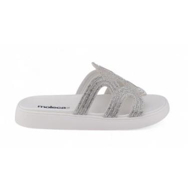 Imagem de Chinelo Slide Casual Feminino Moleca 5469.134 Strass, 38, Gelo, Crista