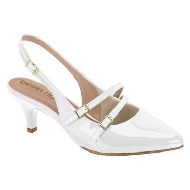Imagem de Scarpin Slingback Verniz Fem Salto Baixo Beira Rio 40761315, Branco, 3