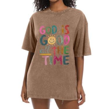 Imagem de Camiseta Lubpow God is Good for Women, café religioso vintage