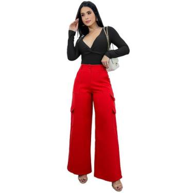 Imagem de Calça Feminina Alfaiataria Jogger Soltinha Cargo Com Bolsos - SWISS BO
