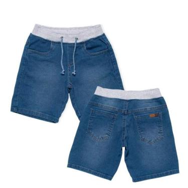 Imagem de Bermuda Menino Mania Kids com Cós em Ribana Jeans Escuro Tamanho:4, 4