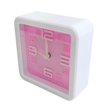 Imagem de Relógio Despertador Mesa Quarto Pilha AA 10.9x10.9 Branco Rosa - Art H