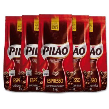 Imagem de Café Pilão Torrado em Grãos Espresso Kit 5 Pacotes 1kg