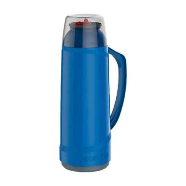 Imagem de Garrafa Térmica Garrafa Térmica Cristal com Bico Isolamento Térmico Ampola de Vidro para Bebidas Quentes e Frias Azul