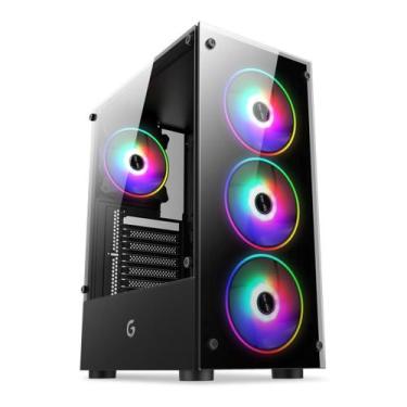 Imagem de Gabinete gamer r61b black atx com fans rgb 120mm brx, PRETO, SEM VOLTA