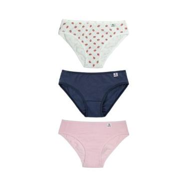 Imagem de Kit 3 Calcinha Delrio Infantil 51309-Branco/Morango, Branco morango, M