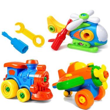 Imagem de Kit Brinquedo Educativo Desenvolvimento Infantil de Montar Avião Trem 