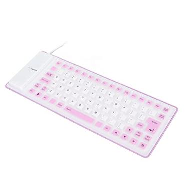 Imagem de Teclado de silicone, botão mudo macio e confortável teclado de silicone dobrável com fio USB para notebook de PC(Roxa)