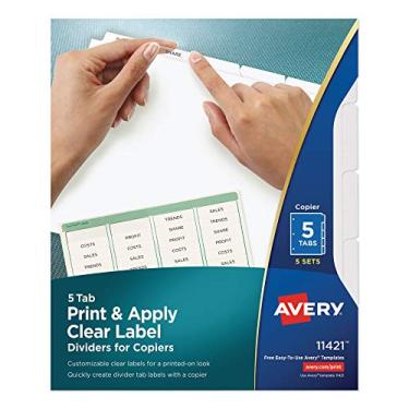 Imagem de Avery – Divisórias brancas para copiadores, cinco abas, letras, transparentes, cinco conjuntos/pacote – Pacote com 10