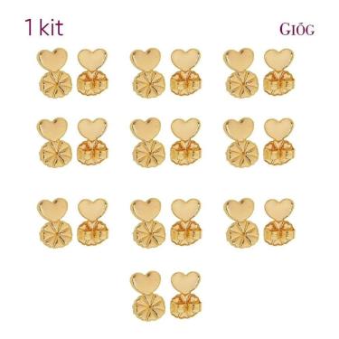 Imagem de Kit 10 Pares Tarraxa Mágica Banhada Ouro 18K Para Orelha Rasgada